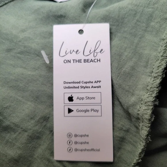 Swimsuit Cover-up CUPSHE Sage Green Button Front Cap Sleeves Size Med NWT - Picture 8 of 10